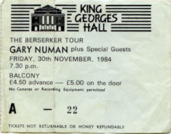 Gary Numan Blackburn Ticket 1984
